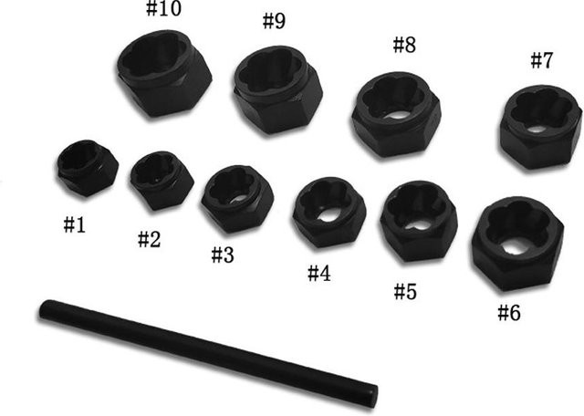 Kkmoon 11-teiliges Sechskant-Steckschlüssel-Set in Schwarz, kurzer Bolzenausdreher und Mutter-Entferner-Werkzeug-Set mit 3/8 Zoll - Bild 1