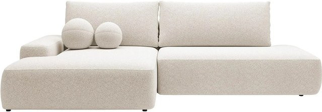 Vente-unique Schlafsofa Daviso in Cremefarben mit L-Form und Schlaffunktion aus meliertem Stoff - Bild 1