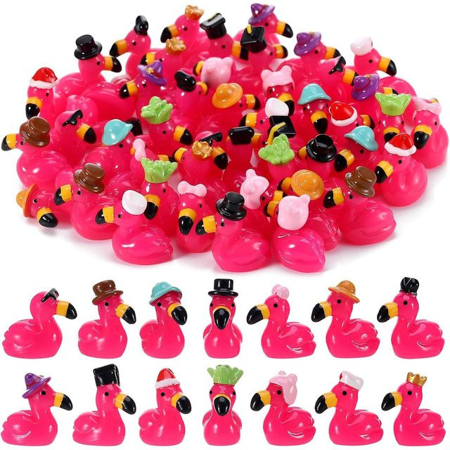 Yiran Toy Mini Flamingo Weihnachtsornamente aus Harz in Pink mit Weihnachtsmannmütze für Feengarten und Tischdekoration - Bild 1