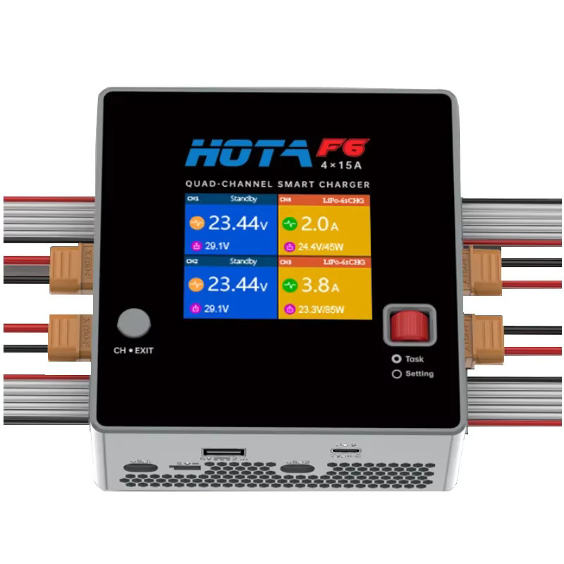 HOTA F6 Smart Balance Ladegerät mit 4 Kanälen und 4x250W für Lipo LiIon NiMH Akkus Typ C für Racing Drone Quadcopter - Bild 4