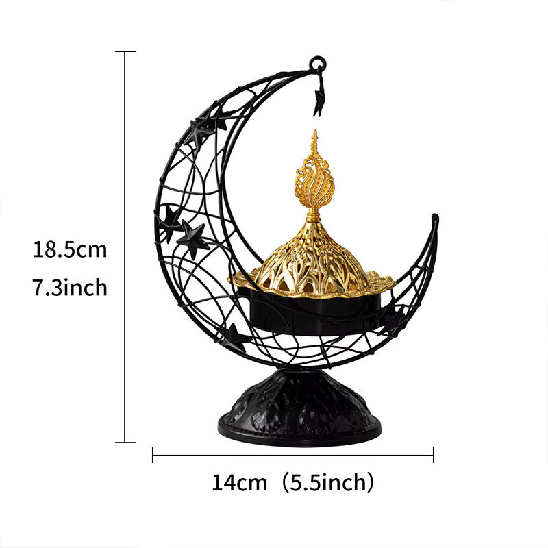 Handgehaltener Halbmond-Räuchergefäß aus Metall in Schwarz-Gold für orientalische Aromatherapie - Bild 2