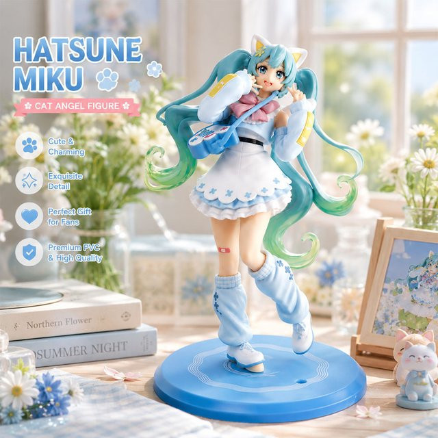 Bandai Hatsune Miku Katzen-Engel-Figur, Anime PVC Sammlerfigur, 19cm - Bild 1