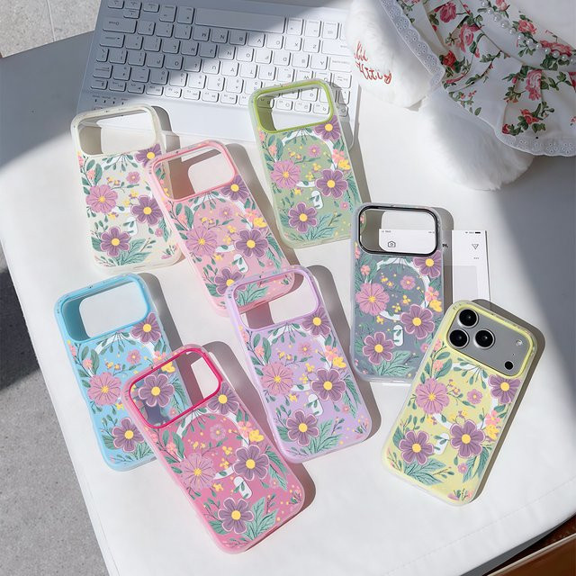 Potdemiel 2-in-1 MagSafe Schutzhülle mit Blumenmuster in Pastell-Lila und Transparent für iPhone 17 Pro Max Plus, iPhone 16, 15, 14, 13 Matte Weiche Abdeckung - Bild 1