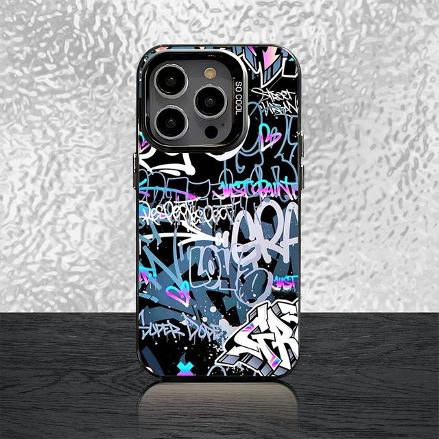 Stoßfeste Handyhülle mit buntem Graffiti-Design für Apple iPhone in Schwarz Candy Matt - Bild 1