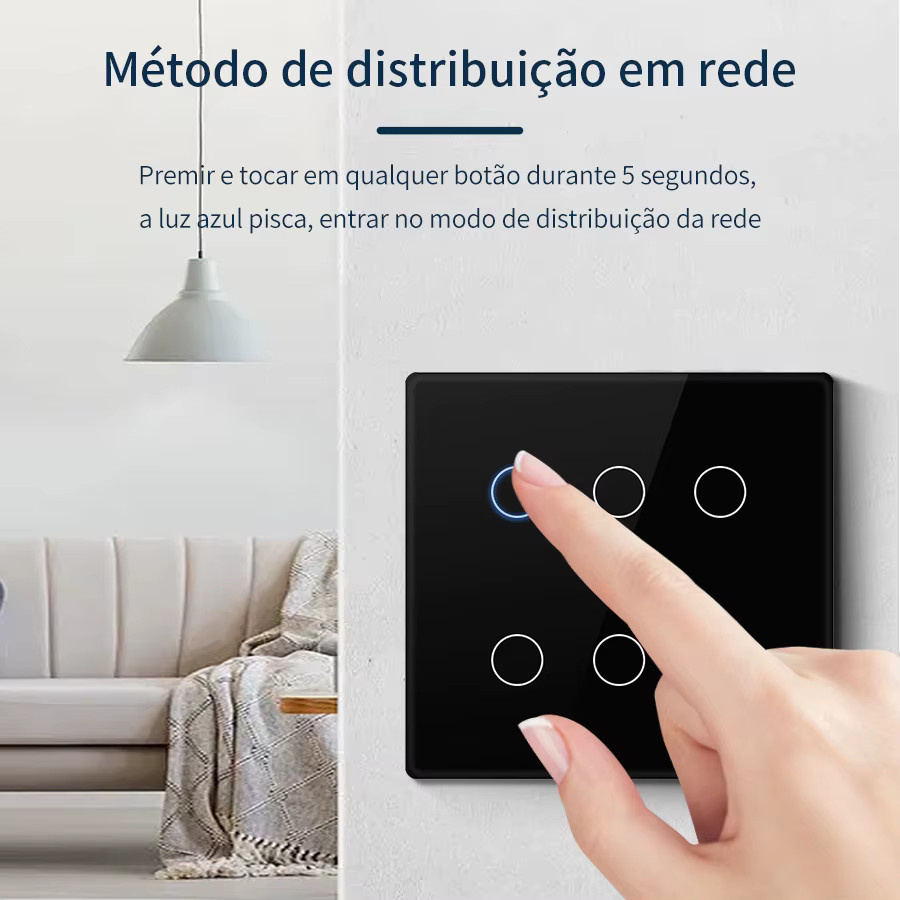 GGBEE Tuya WiFi Smart Switch 4/6-fach Touch-Panel Lichtschalter in Schwarz, App- und Sprachsteuerung kompatibel mit Amazon Alexa und Google Assistant, Brasilien Standard - Bild 3
