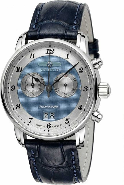 Zeppelin Chronograph, Quarz, Edelstahl, Leder, Blau, 41 mm, Herren - Bild 1