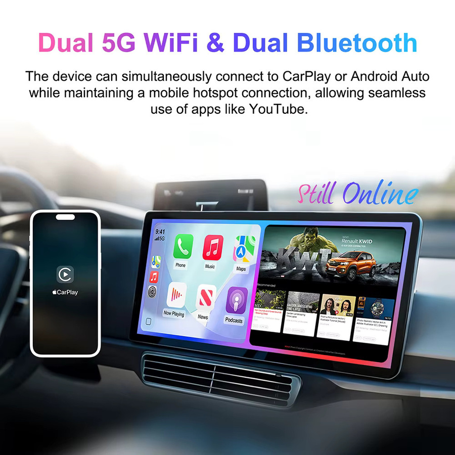 EzoneTronics 2026 Auto AI Box 4-in-1 Kabelloser CarPlay und Android Auto Adapter mit Android TV Box für YouTube und Netflix, Schwarz - Bild 2