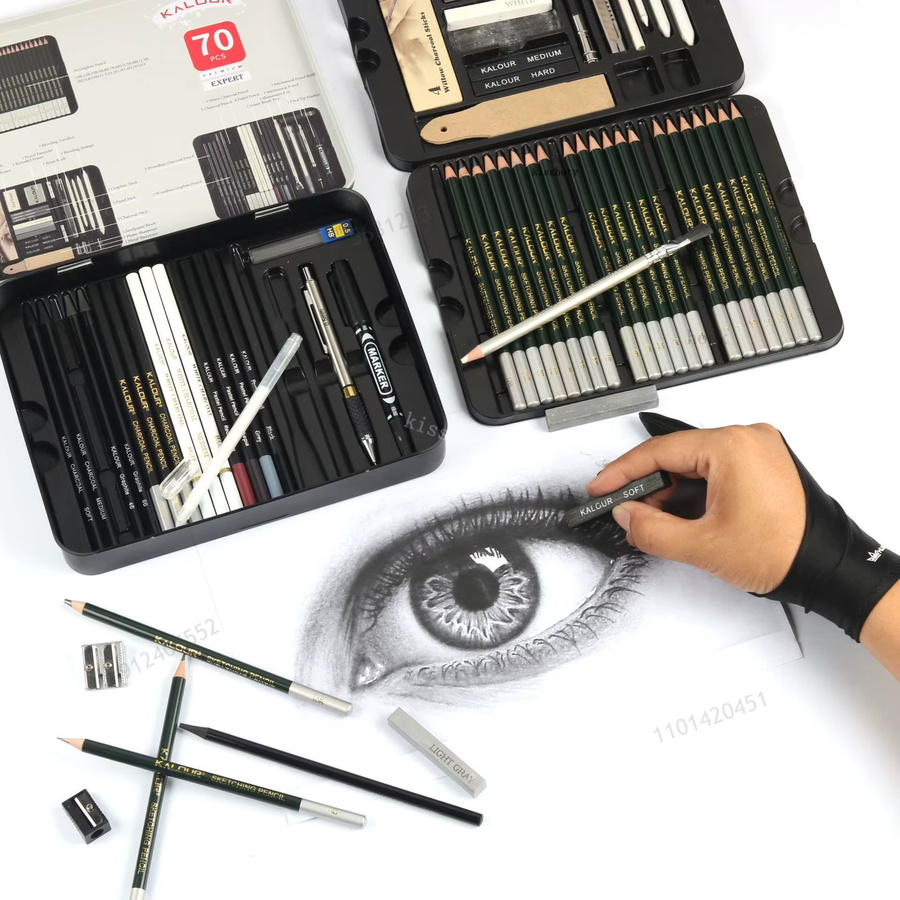 Professionelles 70-teiliges Kunst-Malset mit Graphit-Bleistiften und Skizzen-Werkzeugen in Mehrfarben - Bild 2