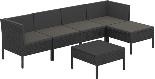 vidaXL 6-tlg Garten-Lounge-Set in L-Form aus Poly Rattan und Metall mit Auflagen in Schwarz - Bild 1