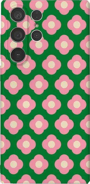 Glänzende Handyhülle mit Blumenmuster in Grün und Rosa für Samsung Galaxy S25 S24 S23 Ultra Plus A35 A16 - Bild 1
