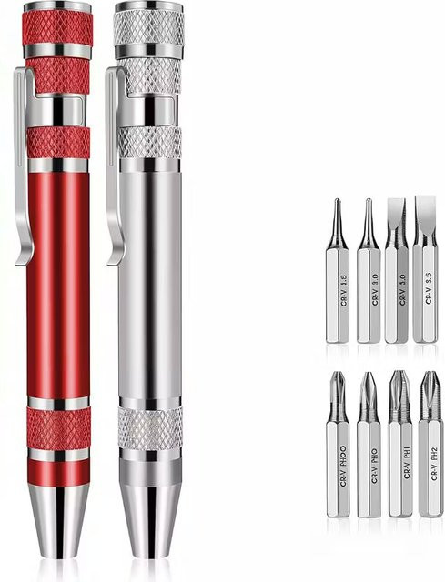 8-in-1 Schraubendreherstift aus Aluminiumlegierung in Rot mit austauschbaren Bits für Reparaturen und Demontage - Bild 1