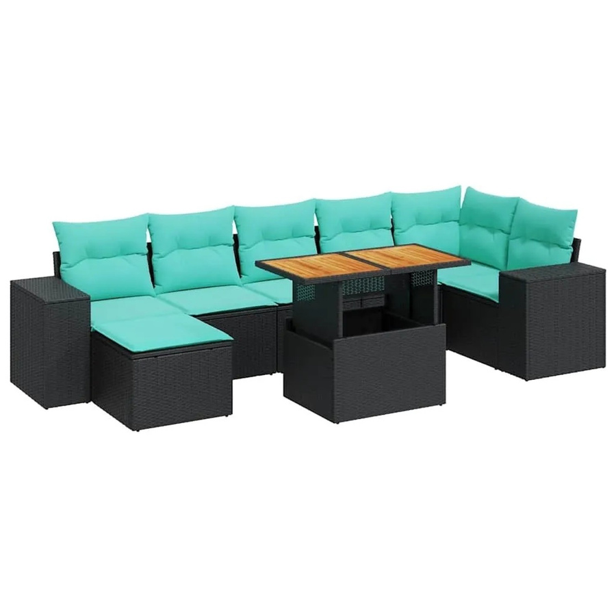 vidaXL 8 Tlg Garten-Sofagarnitur in L-Form aus schwarzem Poly-Rattan mit Kissen und pulverbeschichtetem Stahlgestell - Bild 2