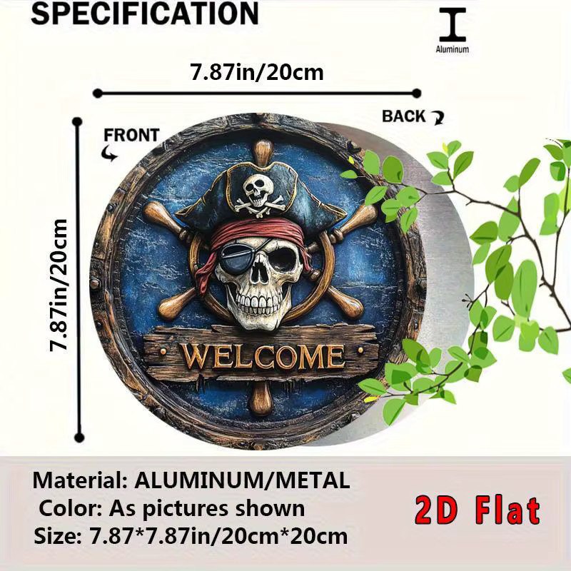 Potdemiel Metallwandkunst Piratenschädel und gekreuzte Knochen rundes Aluminiumschild mit Willkommen Planke, Mehrfarbig, Durchmesser: 20 cm - Bild 2