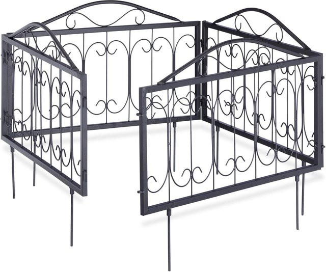 Relaxdays Beetzaun Set aus Metall in Schwarz mit Erdspießen für Garten und Blumenbeete - Bild 1