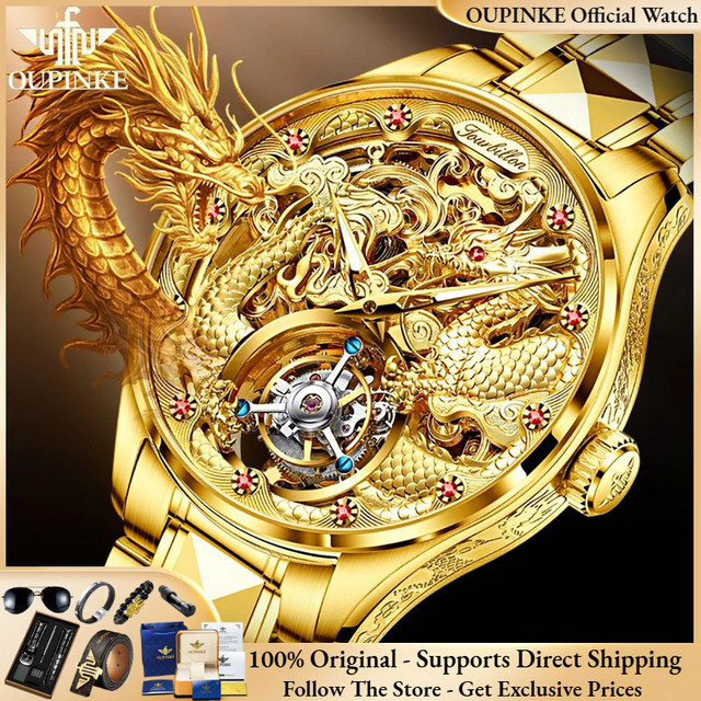 OUPINKE Armbanduhr, Automatik, Edelstahl, Wolfram, Gold, Herren - Bild 1