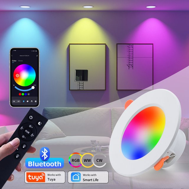Tuya Smart LED Downlight RGB, dimmbare Deckenleuchte mit Bluetooth und Fernbedienung, weiß, 10W, 220V - Bild 1