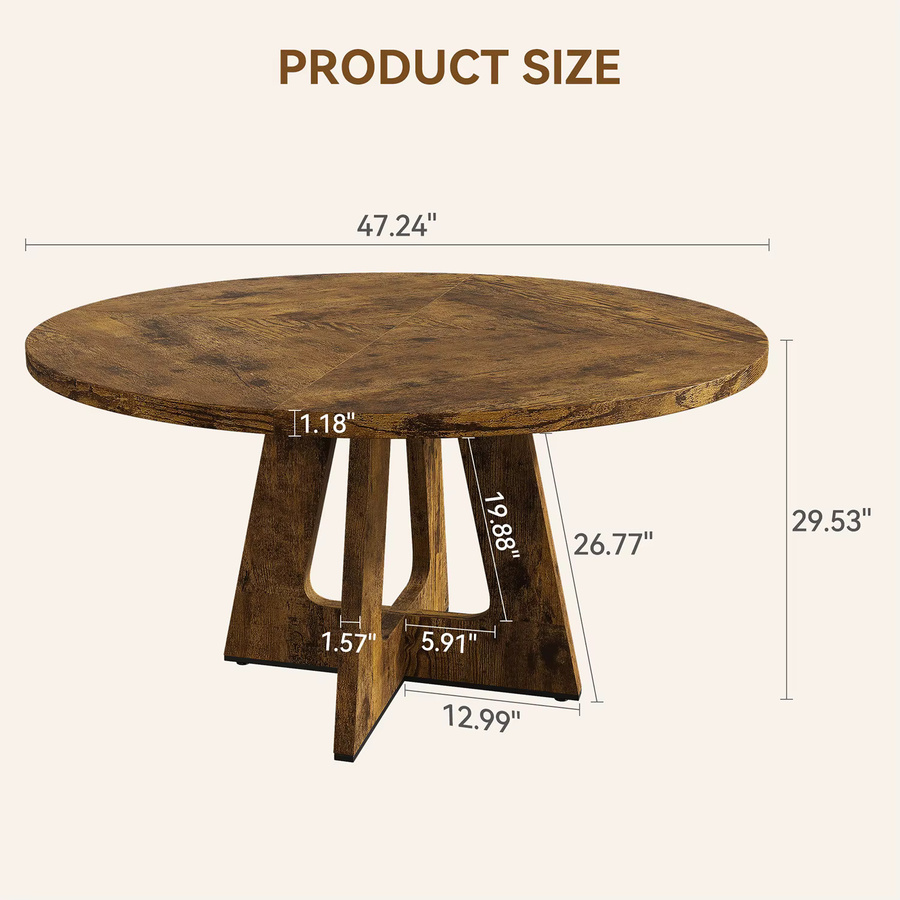 HiMISS Runder Esstisch aus Holz in Retro Brown mit Säulenfuß für 4-6 Personen, Durchmesser: 119,38 cm - Bild 4