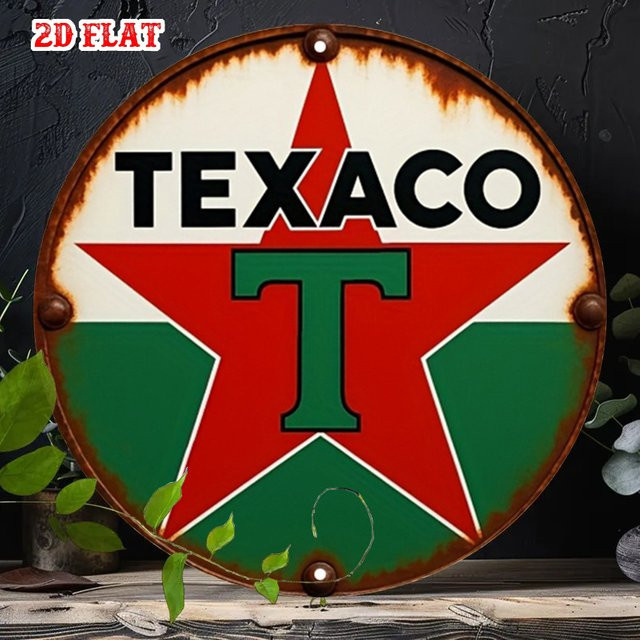 Texaco Vintage Tankstelle Metall-Wandkunst von Potdemiel, rundes Aluminium-Schild in Rot, Grün und Weiß - Bild 1