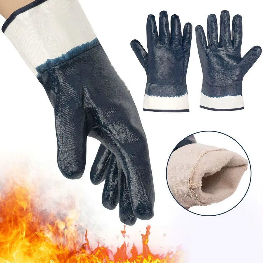Nitril-Arbeitshandschuhe Blau mit Anti-Hitze-Schutz und verdickter Leinwand für Industrie und Lötarbeiten - Bild 3