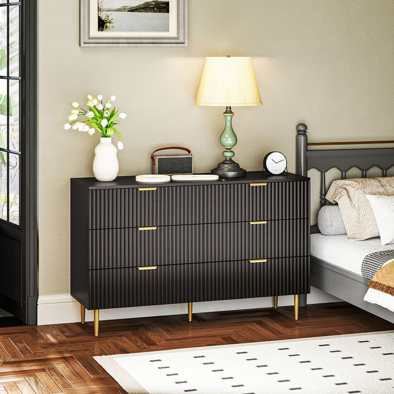 HOMCOM Kommode mit 6 Schubladen in Schwarz, modernes Aufbewahrungsmöbel mit goldenen Beinen für Schlafzimmer und Wohnzimmer, B/T/H: 120 x 40 x 76,5 cm - Bild 2