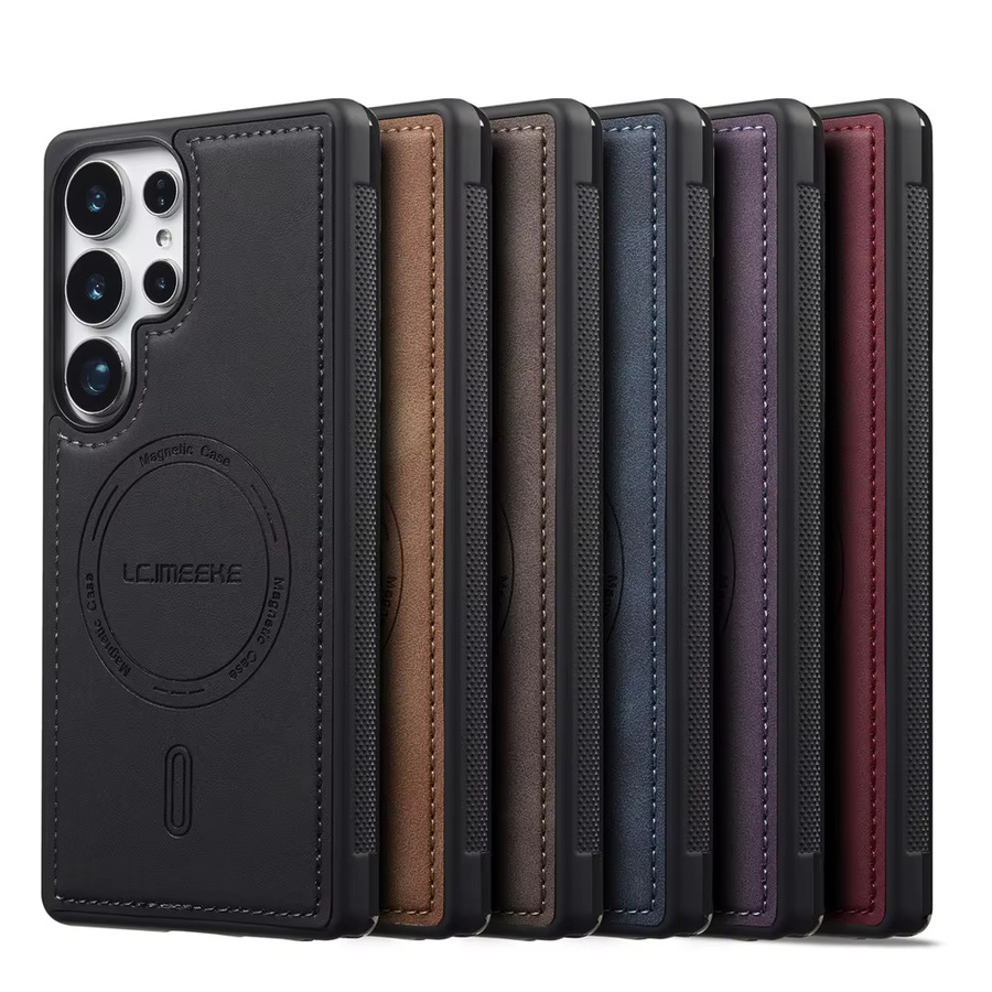 Braune Lederhülle für Samsung Galaxy S26 S25 Edge S24 Ultra S23 FE S22 FE A17 A37 A57 A16 A36 A56 mit magnetischer Abdeckung und kabellosem Laden - Bild 1