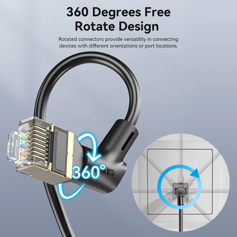 Vention CAT8 Ethernet LAN Kabel mit 360 Grad Drehkabel-Funktion, 40 Gbit/s, 2000 MHz, RJ45, Schwarz - Bild 2