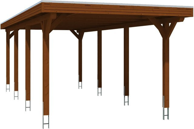 Skan Holz Carport Spessart aus Leimholz mit Aluminium-Dachplatten in Nussbraun, B: 355 cm, T: 846 cm, H: 243 cm - Bild 1