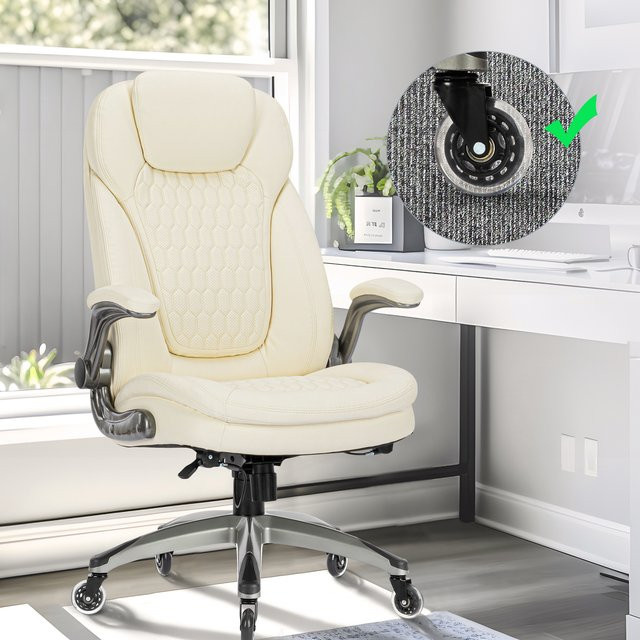 Ergonomischer Bürostuhl von smartue in Weiß mit klappbaren Armlehnen und Polsterung aus Kunstleder für dein Homeoffice - Bild 1