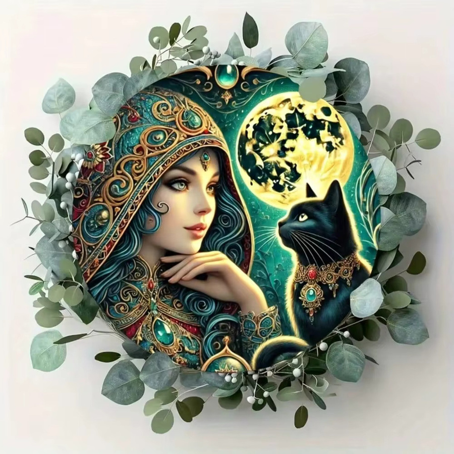 Vintage Metall-Blechschild CIFBUY Schwarze Katze und Mond Wandkunst-Dekoration Rund, Schwarz und Mehrfarbig - Bild 3