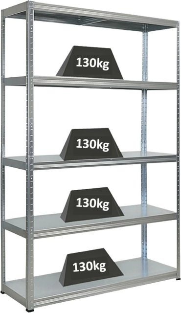 PROREGAL Schwerlastregal Steel Eagle aus verzinktem Stahl, H x B x T: 180 x 120 x 40 cm, Fachlast 130 kg, silber - Bild 1