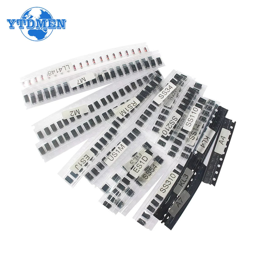 YTDMEN 260er SMD Gleichrichter und Schottky Dioden Set in Schwarz mit M1 M4 M7 SS14 SS24 RS1M US1M SS34 SS54 BAT54C BAT54S LL4148 - Bild 2