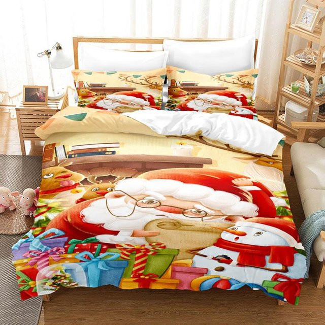 Weihnachten Bettwäsche-Set von Your Warm Home mit Weihnachtsmann und Lebkuchenmann Motiv, mehrfarbig, aus Polyester, bestehend aus Bettbezug und 2 Kissenbezügen, Maße: Bettbezug 70 x 133 cm, Kissenbezüge 50 x 70 cm - Bild 1