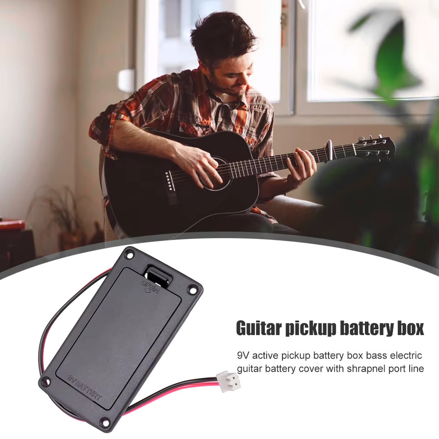 9V Pickup-Batteriehalter und Gehäuse mit Abdeckung in Schwarz als Ersatz für Akustikgitarren - Bild 2
