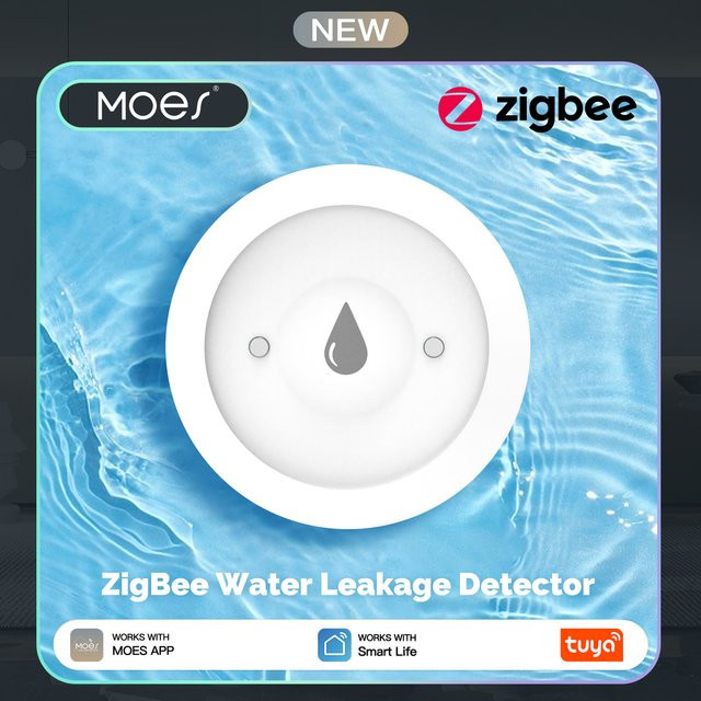 MOES Smart Wasserleckdetektor in Weiß, Tuya ZigBee-kompatibler Überschwemmungs- und Tauchsensor mit Echtzeitalarm und Smart Life App-Benachrichtigung - Bild 1