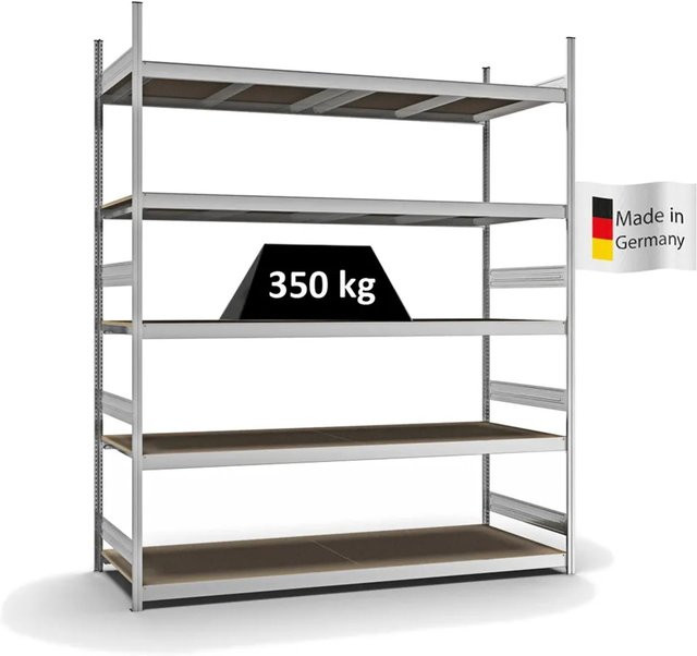 PROREGAL Weitspannregal Stecksystem T-Profil in Silber, verzinkt, mit 5 Ebenen aus Spanplatten, H x B x T: 300 x 250 x 80 cm - Bild 1