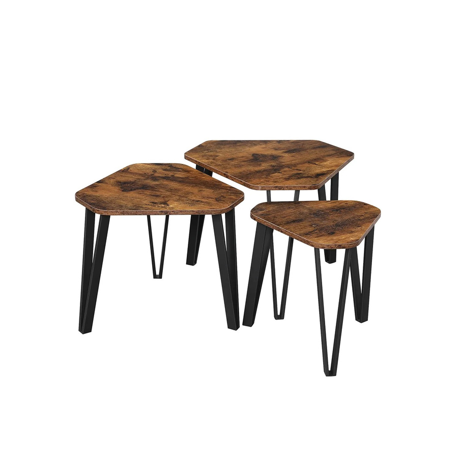 Vasagle 3er Set Satztische im Vintage-Design als Beistelltische oder Nachttische in Braun und Schwarz mit Metallbeinen - Bild 2