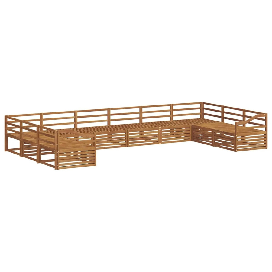vidaXL Sofagarnitur aus Massivholz Akazie in Natur, 10-teiliges U-Shape Sofa Set mit Latten-Design in Braun - Bild 2