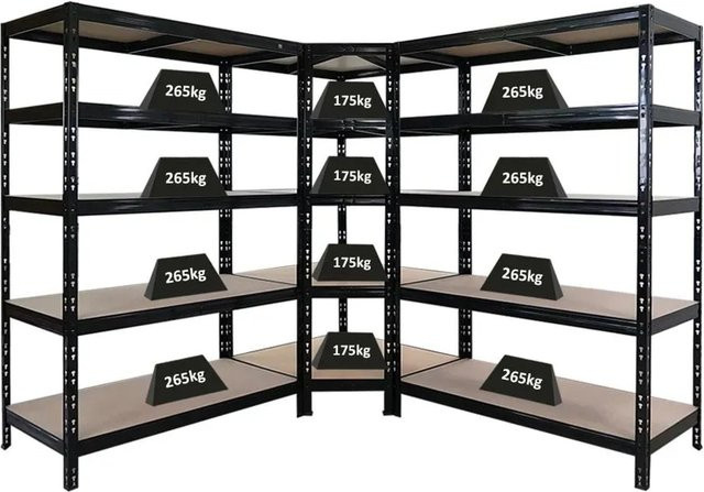 PROREGAL Schwerlastregal Set Tiger Black in Schwarz bestehend aus 1x Eckregal und 2x Schwerlastregal mit verstellbaren Fachböden H: 180 cm, B: 120 cm, T: 60 cm - Bild 1