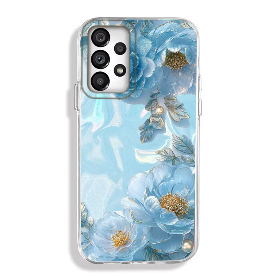 Luxus Handytasche mit blauem Rosenmuster für Samsung Galaxy A-Serie (A12 bis A57) in Blau - Bild 3