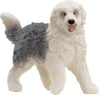 Schleich Farm World Bobtail Hund Plüschfigur in Weiß und Grau - Bild 1