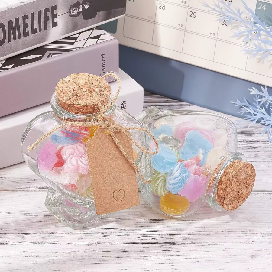 8 Stück herzförmige Glasbehälter mit Korkdeckel, Etikettenanhänger und Schnur, transparent, 60 ml - Bild 5