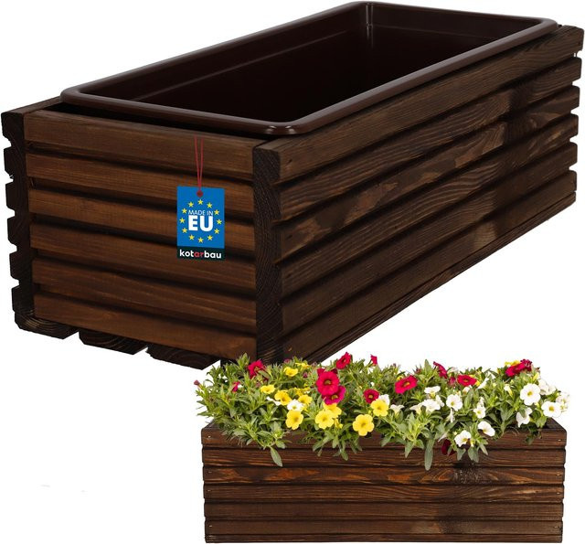 Kotarbau Holz-Gartenpflanzkasten für die Terrasse mit Einsatz, Braun, B: 44 cm, T: 20 cm, H: 20 cm - Bild 1