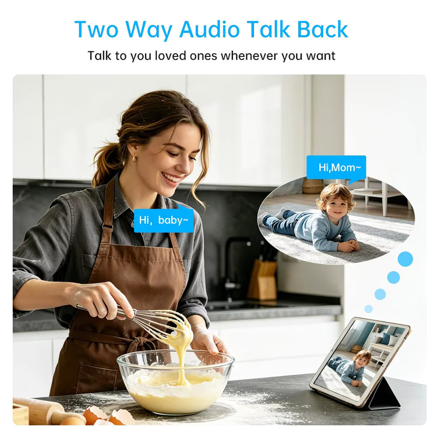 Techage 2K WLAN-Sicherheitskamera mit Schrei-Erkennung, 355 Grad PT Auto-Tracking und Zwei-Wege-Audio, Weiß - Bild 3