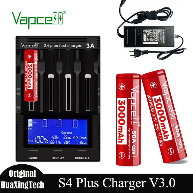 Vapcell S4 Plus Schnellladegerät und Z30 18650 Akkus Set mit 50A 3,7V wiederaufladbaren Lithium-Ionen-Batterien - Bild 1