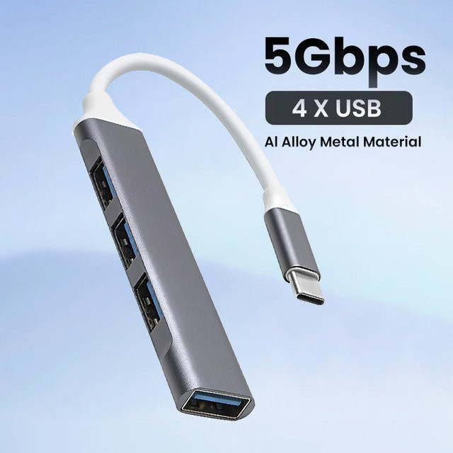 EXSKOF USB-C auf 4-Port USB 3.0 Hub, 5 Gbit/s Adapter in Grau für MacBook Pro Air M1 und Laptop - Bild 1