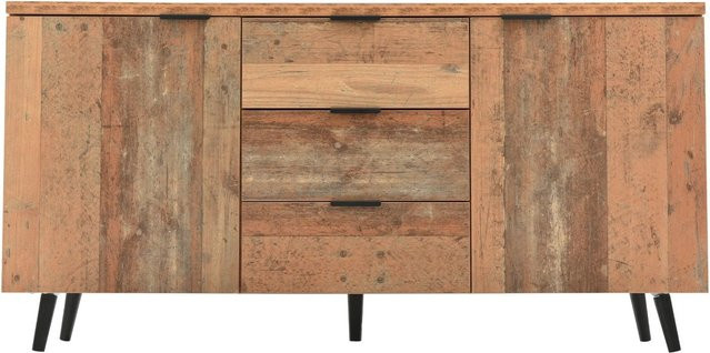 Merax Sideboard TV Schrank in Vintage Braun mit 3 Schubladen und verstellbaren Böden, B/H/T: 140 x 70 x 35 cm - Bild 1