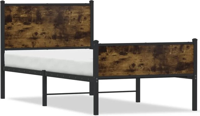 vidaXL Metallbett in Räuchereiche und Braun ohne Matratze B/T/H: 90 x 200 cm - Bild 1