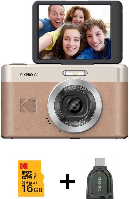 Kodak Pixpro C1 Kompaktkamera Kit in Braun mit USB-C Anschluss - Bild 1