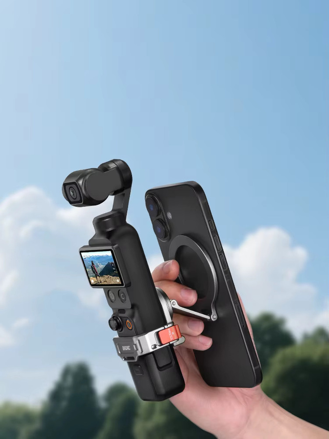 BRDRC Multifunktionale Magnethalterung für DJI Osmo Pocket 4P, 4 und 3 sowie MagSafe-Halterung für iPhone 17, 16 und 15 in Schwarz - Bild 7