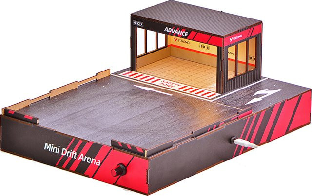 ELEVEN-CUTE DIY Holz-Miniatur-Drift-Arena, Modellbausatz, Maßstab 1:64, mit LED-Garagenbeleuchtung - Bild 1